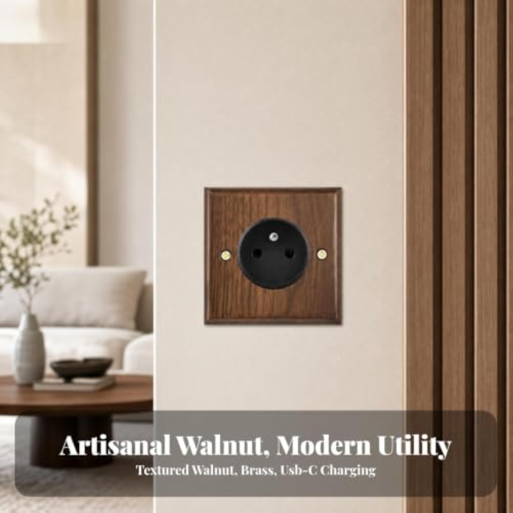 Walnut Finish Electrical Faceplate, Retro Design Aesthetic